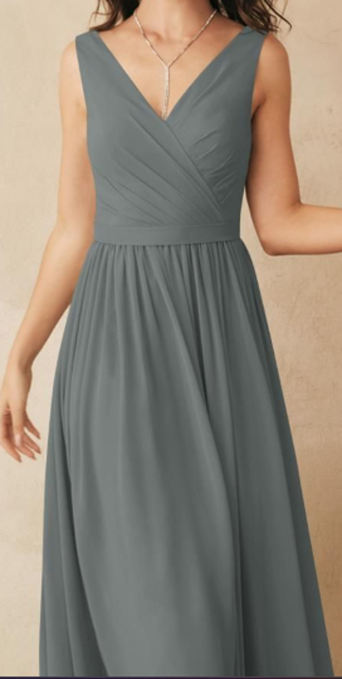 AW BRIDAL 10 L grey chiffon Gwyneth wedding bridesmaid party maxi dress NEW 0B12